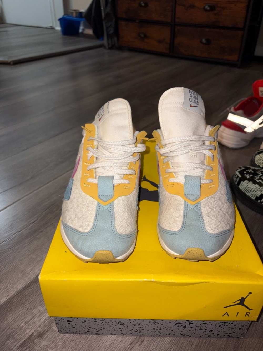 Neutral/Blue/Yellow  Athletic Sneakers - White Base